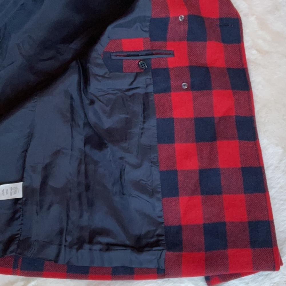 J. Crew Red and Navy Buffalo Check Peacoat - Picture 10 of 12